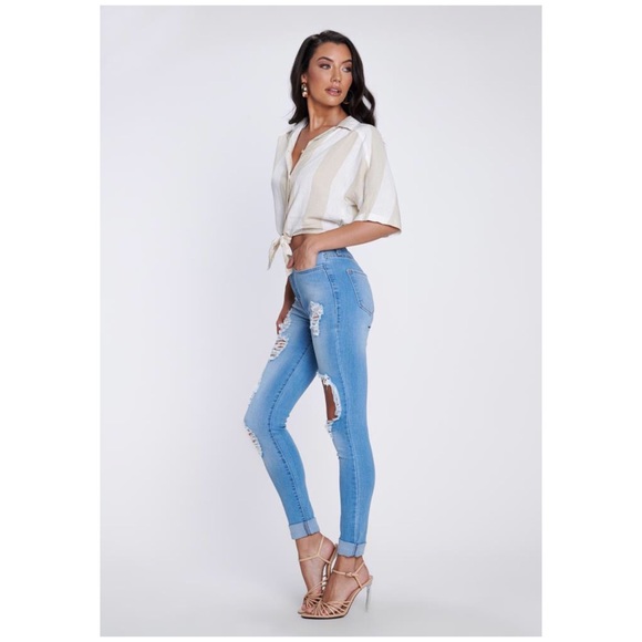 Distressed Tencel High Waist Skinny Jeans - Picture 3 of 7